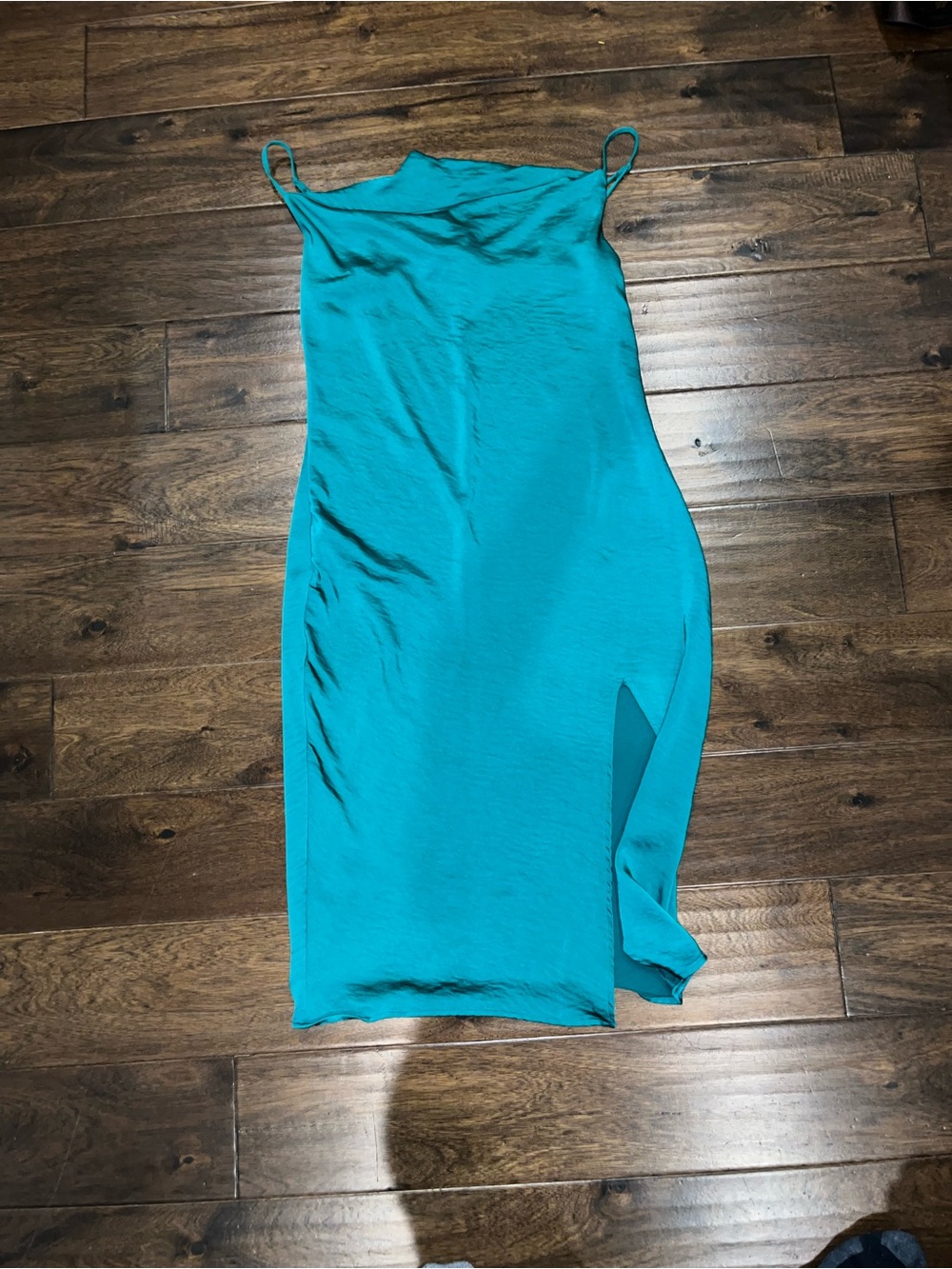 Turquoise Slip Midi Dress with Side Slit